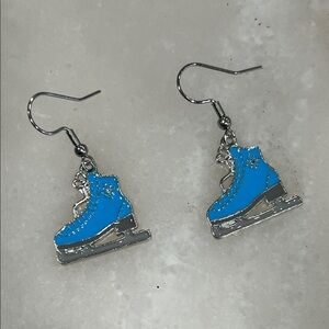 Blue Ice Skate Drop Dangle Earrings